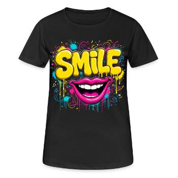 Sourire graffiti aux couleurs néon - T-shirt respirant Femme - noir - Devant - AI Model Female 172 light (172cm)