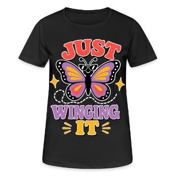 Just Winging It – Lustiger Schmetterling - Frauen T-Shirt atmungsaktiv - Schwarz - Vorne - AI Model Female 172 light (172cm)