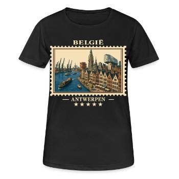Belgien Antwerpen Vintage Reisemarke - Frauen T-Shirt atmungsaktiv - Schwarz - Vorne - AI Model Female 172 light (172cm)