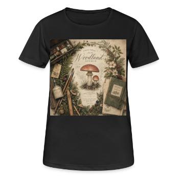 Mushroom Illustration Retro Mural Forest Decoration Poster - Women's Breathable T-Shirt - black - Front - AI Model Female 172 light (172cm)