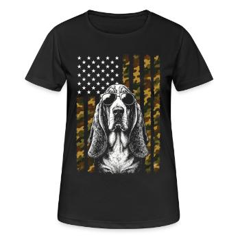 Basset Hound Dog US Flag Camo - Women's Breathable T-Shirt - black - Front - AI Model Female 172 light (172cm)