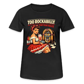Trop rockabilly pour vos règles : PinUp de diner des années 50 - T-shirt respirant Femme - noir - Devant - AI Model Female 172 light (172cm)