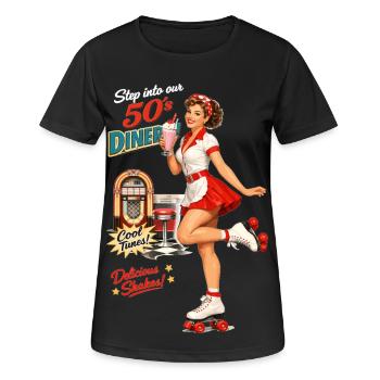 50s Diner Pin-Up on Roller Skates - Women's Breathable T-Shirt - black - Front - AI Model Female 172 light (172cm)