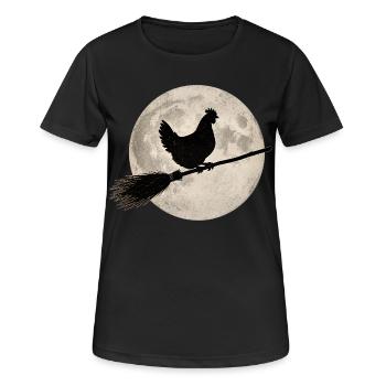 T-shirt Chicken Witch’s Broom, Full Moon Halloween - T-shirt respirant Femme - noir - Devant - AI Model Female 172 light (172cm)