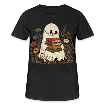 Cute Ghost Books Wildflower T-Shirt Women - Women's Breathable T-Shirt - black - Front - AI Model Female 172 light (172cm)