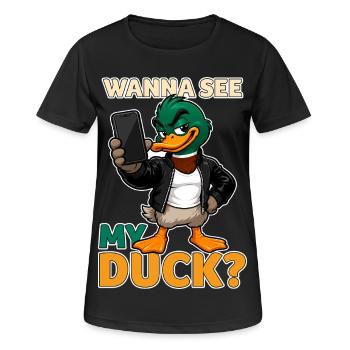 Wanna See My Duck? Funny Mallard Pun - Women's Breathable T-Shirt - black - Front - AI Model Female 172 light (172cm)