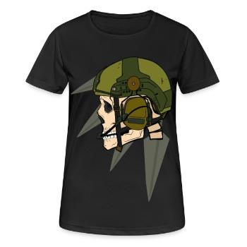 Conception du casque de soldat en forme de crâne avec casque - T-shirt respirant Femme - noir - Devant - AI Model Female 172 light (172cm)