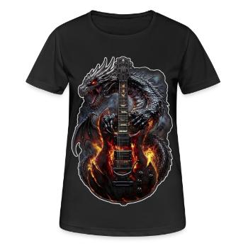 Dragon Rock – Guitare Brûlante - T-shirt respirant Femme - noir - Devant - AI Model Female 172 light (172cm)