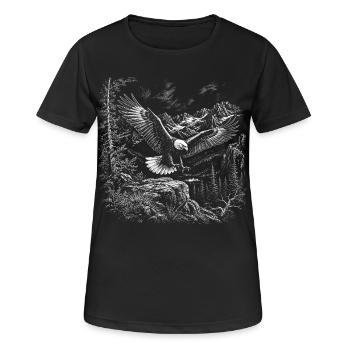 Flying bald eagle with mountain landscape - Women's Breathable T-Shirt - black - Front - AI Model Female 172 light (172cm)