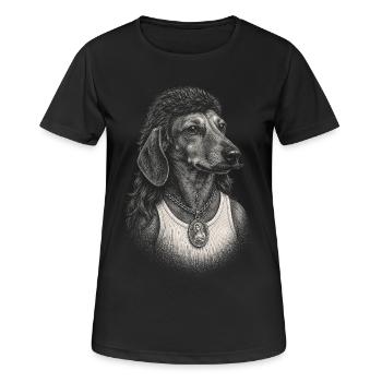 Mème du chien drôle des années 80 avec teckel mullet - T-shirt respirant Femme - noir - Devant - AI Model Female 172 light (172cm)