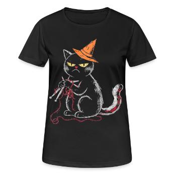 Schwarze Mürrische Katze Stricken Hexenhut T-Shirt - Women's Breathable T-Shirt - black - Front - AI Model Female 172 light (172cm)
