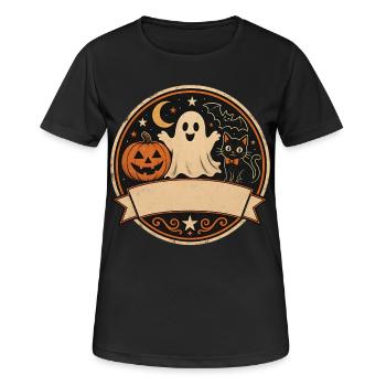 T-shirt Chat Citrouille Fantôme Halloween Rétro - T-shirt respirant Femme - noir - Devant - AI Model Female 172 light (172cm)