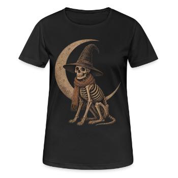 Skeleton Dog Witch Moon Hoodie Halloween Decoration - Women's Breathable T-Shirt - black - Front - AI Model Female 172 light (172cm)