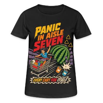 Panic in Gear Seven Shopping Cart Humor - Women's Breathable T-Shirt - black - Front - AI Model Female 172 light (172cm)