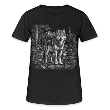 Cool wolf in wild mountain landscape - Women's Breathable T-Shirt - black - Front - AI Model Female 172 light (172cm)
