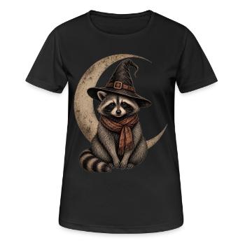 Halloween Raccoon with Crescent Moon and Witch Hat - Women's Breathable T-Shirt - black - Front - AI Model Female 172 light (172cm)