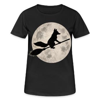 Halloween Fox Witch Vintage Full Moon Motif - Women's Breathable T-Shirt - black - Front - AI Model Female 172 light (172cm)