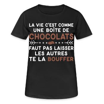 Chocolats Cadeau humour personnalisé - T-shirt respirant Femme - noir - Devant - AI Model Female 172 light (172cm)