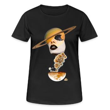 Surreal Cosmic Face & Saturn Collage - Women's Breathable T-Shirt - black - Front - AI Model Female 172 light (172cm)