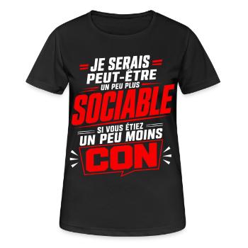 Humour Asocial Homme – Cadeau Drôle et Sarcastique - T-shirt respirant Femme - noir - Devant - AI Model Female 172 light (172cm)