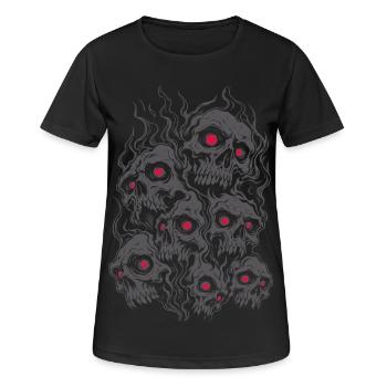 Flaming horror skulls with glowing eyes - Women's Breathable T-Shirt - black - Front - AI Model Female 172 light (172cm)