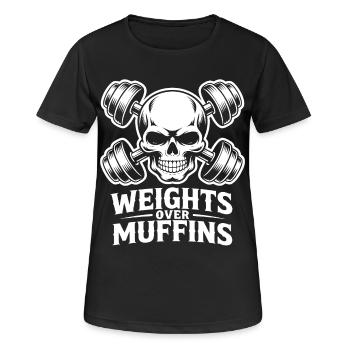 Weights Over Muffins Skull - Women's Breathable T-Shirt - black - Front - AI Model Female 172 light (172cm)