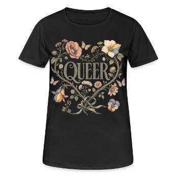 Queer Floral Heart T-Shirt LGBTQ Pride Vintage - Women's Breathable T-Shirt - black - Front - AI Model Female 172 light (172cm)