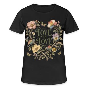Love Is Love Floral Heart T-Shirt Pride Vintage - Women's Breathable T-Shirt - black - Front - AI Model Female 172 light (172cm)