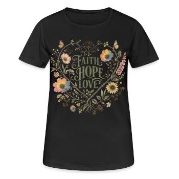 Faith Hope Love Botanical Heart Hoodie Vintage - Women's Breathable T-Shirt - black - Front - AI Model Female 172 light (172cm)