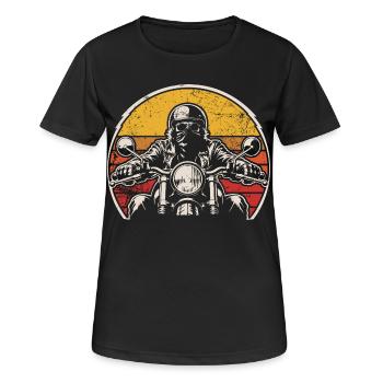 Retro motorcyclist in sunset - Women's Breathable T-Shirt - black - Front - AI Model Female 172 light (172cm)