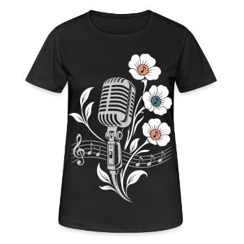 Microphone vintage – Motif musique et fleurs - T-shirt respirant Femme - noir - Devant - AI Model Female 172 light (172cm)