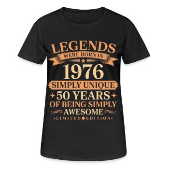 Né en 1976, unique 50 ans - T-shirt respirant Femme - noir - Devant - AI Model Female 172 light (172cm)