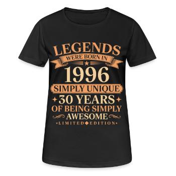 Né en 1996, unique 30 ans - T-shirt respirant Femme - noir - Devant - AI Model Female 172 light (172cm)