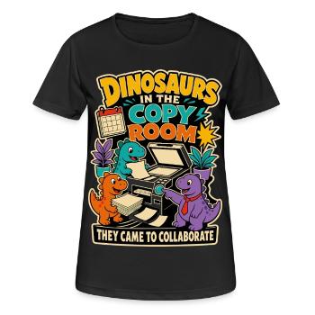 Dinosaures dans la salle de photocopiage – Büro Humour - T-shirt respirant Femme - noir - Devant - AI Model Female 172 light (172cm)