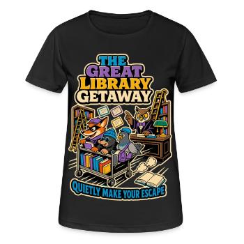 The Great Library Getaway – Books Humor - Women's Breathable T-Shirt - black - Front - AI Model Female 172 light (172cm)