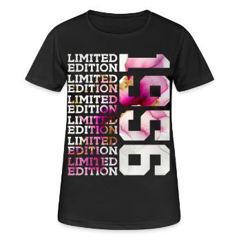ÉDITION LIMITÉE 1956 - 70 ANS - 70E ANNIVERSAIRE - T-shirt respirant Femme - noir - Devant - AI Model Female 172 light (172cm)