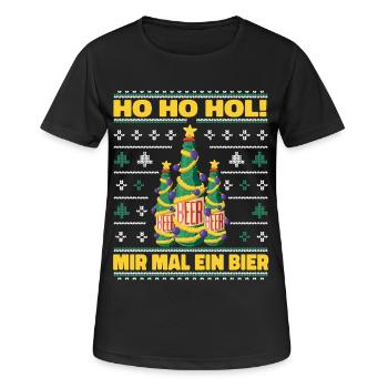 Ho Ho Hol – Weihnachtsbaum aus Bierflaschen - Frauen T-Shirt atmungsaktiv - Schwarz - Vorne - AI Model Female 172 light (172cm)