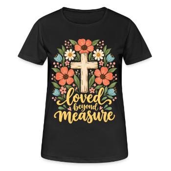 Über Maße geliebte christliche Frauen Jesus Floral - Frauen T-Shirt atmungsaktiv - Schwarz - Vorne - AI Model Female 172 light (172cm)