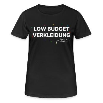 Low Budget Kostüm – mit Konfetti! Karneval Spaß - Frauen T-Shirt atmungsaktiv - Schwarz - Vorne - AI Model Female 172 light (172cm)