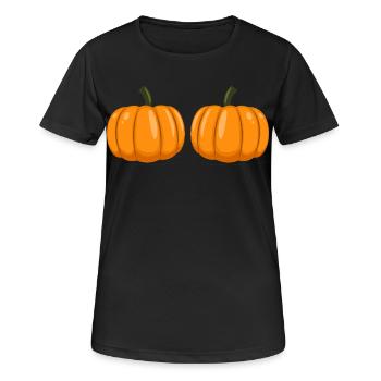 Kürbis Brüste Lustiges Halloween Kostüm - Frauen T-Shirt atmungsaktiv - Schwarz - Vorne - AI Model Female 172 light (172cm)