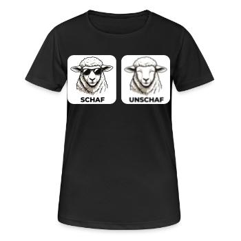 Schaf Unschaf - Wortspiel mit unscharf und Schaf - Frauen T-Shirt atmungsaktiv - Schwarz - Vorne - AI Model Female 172 light (172cm)