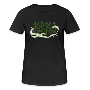 Release and Flow Loslassen und Energiefluss - Frauen T-Shirt atmungsaktiv - Schwarz - Vorne - AI Model Female 172 light (172cm)