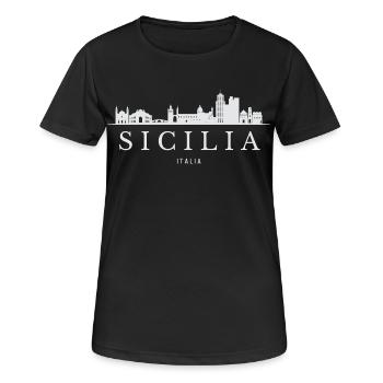 Skyline Siziliens, Sizilien, Italien - Frauen T-Shirt atmungsaktiv - Schwarz - Vorne - AI Model Female 172 light (172cm)