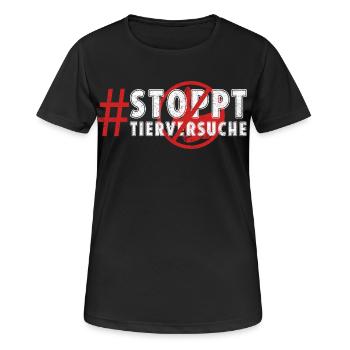 Tierschutz STOPPT TIERVERSUCHE LUSTIG - Frauen T-Shirt atmungsaktiv - Schwarz - Vorne - AI Model Female 172 light (172cm)