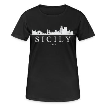Sicily's skyline, Sicily Italy - Women's Breathable T-Shirt - black - Front - AI Model Female 172 light (172cm)
