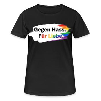 Gegen Hass Für Liebe Regenbogen T-Shirt CSD Pride - Frauen T-Shirt atmungsaktiv - Schwarz - Vorne - AI Model Female 172 light (172cm)