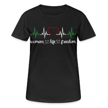 Femme Vie Liberté Battement de cœur Iran Droits des femmes - T-shirt respirant Femme - noir - Devant - AI Model Female 172 light (172cm)