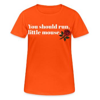 Run Baby Run – Dark Booktok Design - Frauen T-Shirt atmungsaktiv - Neonorange - Vorne - AI Model Female 172 dark (172cm)