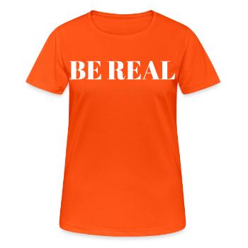 Be Real Not Perfect ! - Frauen T-Shirt atmungsaktiv - Neonorange - Vorne - AI Model Female 172 dark (172cm)