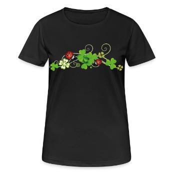 Trèfle, trèfle chanceux avec des coccinelles. - T-shirt respirant Femme - noir - Devant - AI Model Female 172 light (172cm)